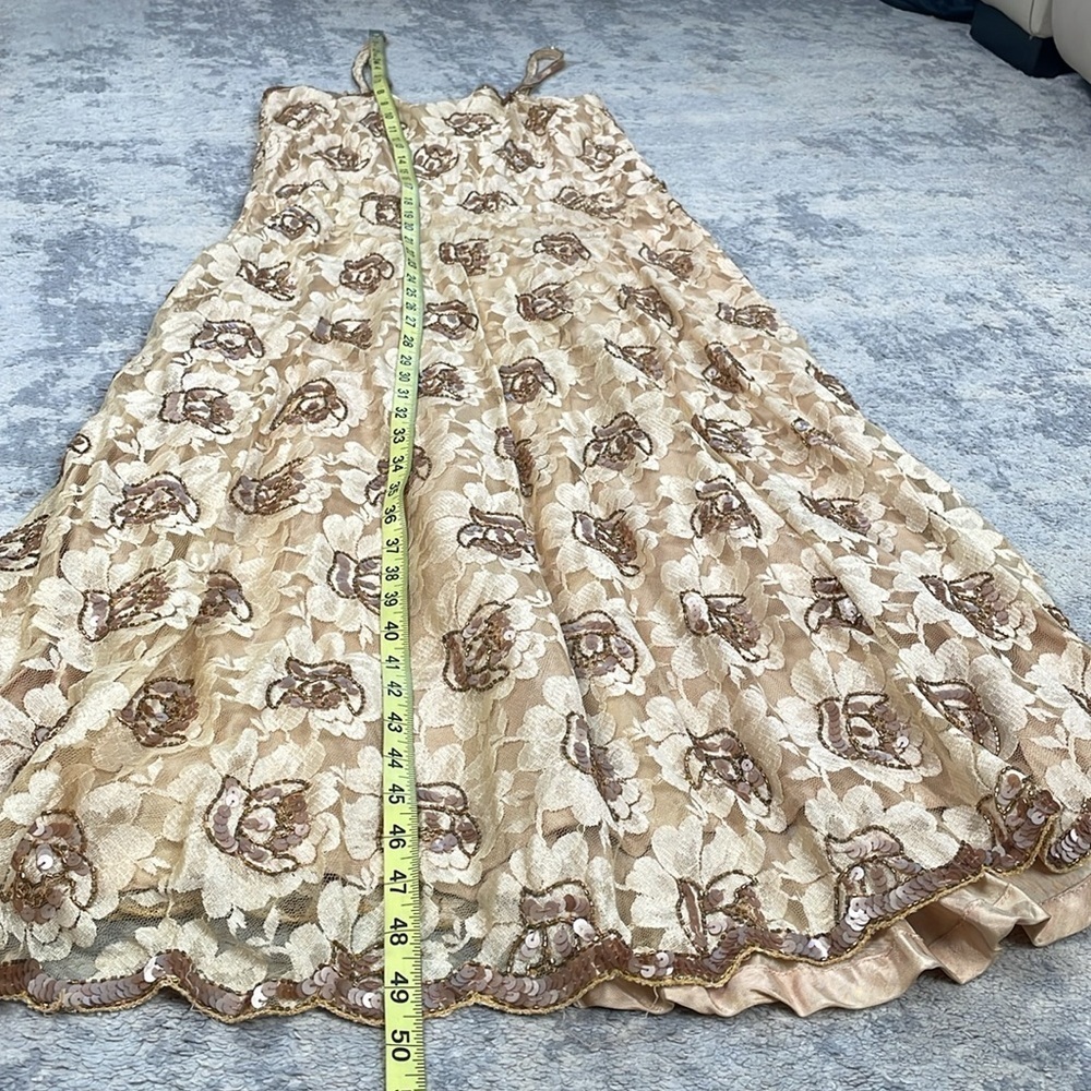 NWT Channa Deadstock Sequin Floral Lace Midi A Line Dress Gold Hand Crafted Sz M - Picture 8 of 16